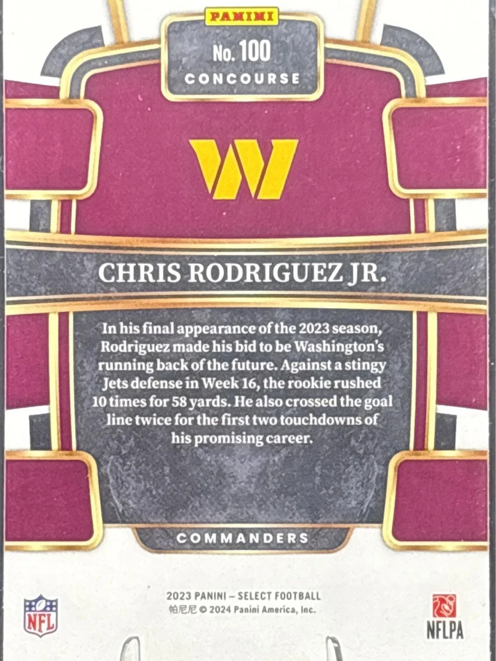 Panini Select Chris Rodriguez Jr. Rookie Football Card